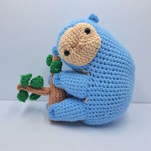 Handmade Crochet Koala Plush Blue Stuffed Animal Amigurumi Tree Branch 9 Inch
